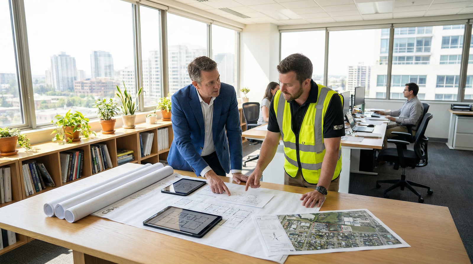 Architect reviewing property layout plans
